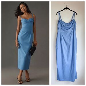 NWT Reformation Stormi Cotton Poplin Midi Dress in Dusk Blue Size 12